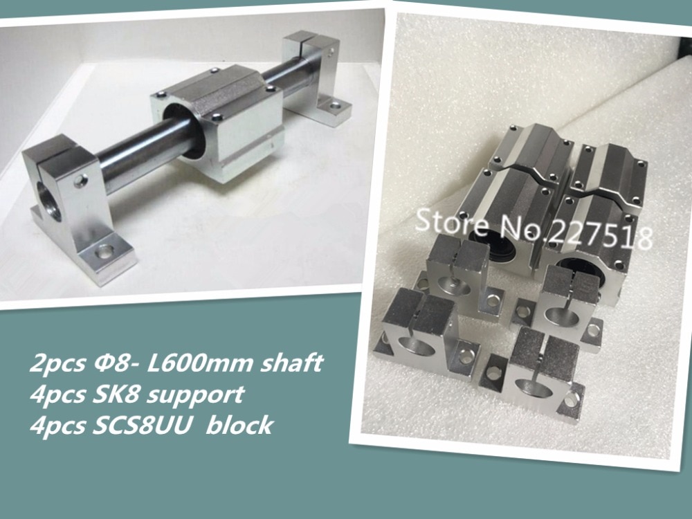 2pcs 8mm -L600mm   Ʈ + 4pcs SK8 Ʈ  + 4pcs CNC 迡   SCS8UU 